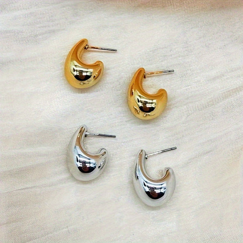 4pcs Geometric Hoop Earrings Set Silver & Gold Stainless Steel Posts